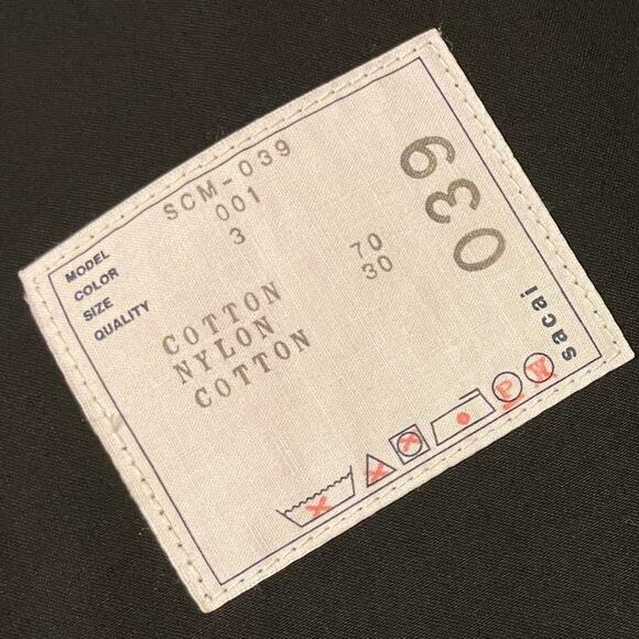 SACAI Japanese Luxury designer Cotton Oxford Pants black with velvet waistband - Picture 8 of 9